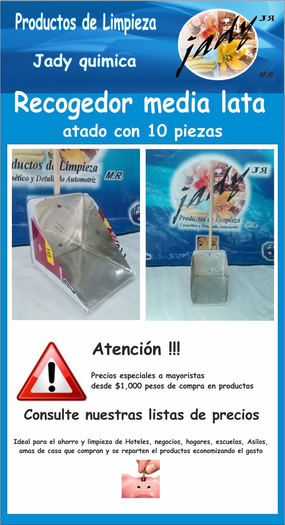 Recogedor De Basura Metalico Media Lata MInimo 6 piezasPjar - Productos de  limpieza Jady quimica